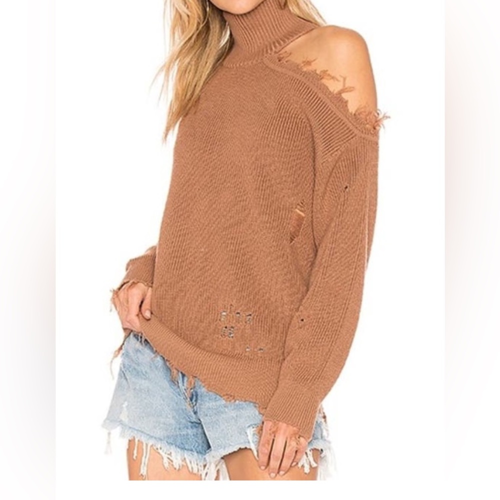 Lovers and Friends Arlington High Neck Distressed Tan Sweater Size S